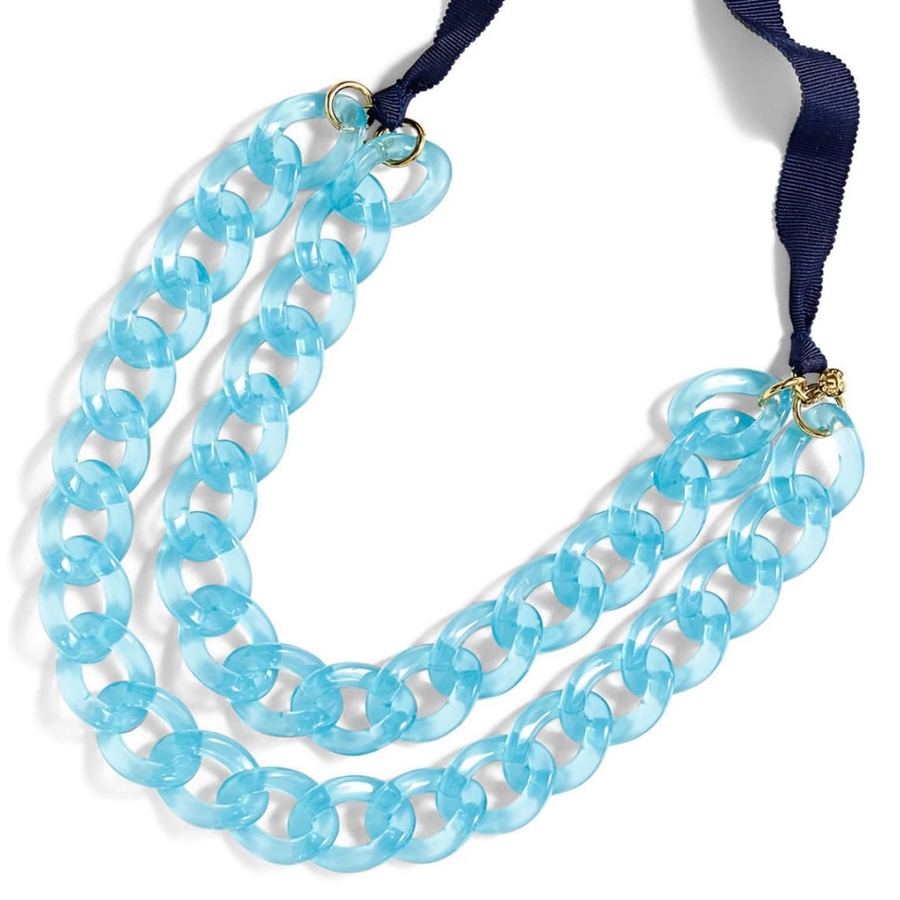 EUC J. Crew Double Lucite Chain Necklace- Blue